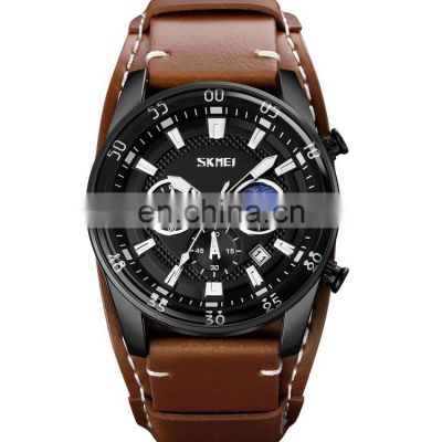 Custom Logo 9249 SKMEI luxury men watch leather band wholesale fashion wristwatch quartz time piece waterproof