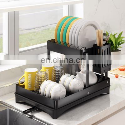 Dish Rack and Drainboard Set for Kitchen Counter, Large Rustproof Dish Drainer with Removable Water Tray, Utensil Holder