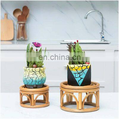Hot Sale Set of 2 Mini Rattan Woven Plant Stand Natural Planter For Decor Table Wholesale photo-5