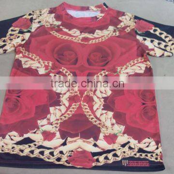 Red flowers sublimation t shirts/custom made sublimation t shirts