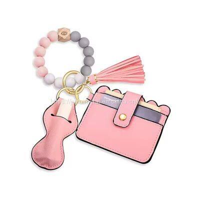 2023 PU Leather Keychain Bracelet Wallet Tassels Muti Colors Silicone Keychain Bracelet photo-5