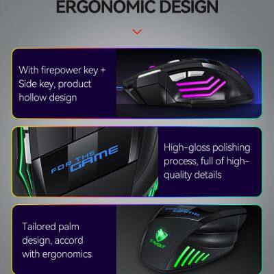 TF390 Colorful Backlight Keyboard Mouse Combos Durable Wired Gaming Gamer Keyboard Mouse Set photo-5
