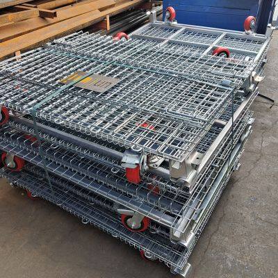 Stackable Metal Wire Mesh Storage Cages Metal Warehouse Storage OEM Folding Pallet Cage