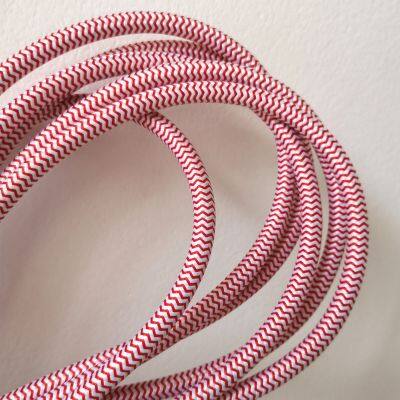 CE VDE SAA Zig Zag Red and White Copper Cotton Lamp Cord Fabric Cable Round Textile Cables