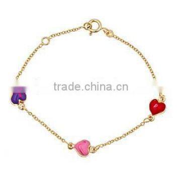 2016 hot sale children's jewelry kids multicolored heart charm bracelet baby's link chain bracelets