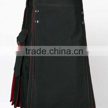 Black Utility Modern Two Tone Kilt Made Of Brushed Cotton Cloth