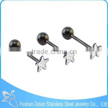 Black Steel Body Piercing White Crystal Star Fake Tongue Rings Jewelry