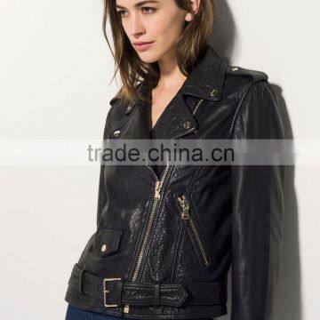 Moto Style Designed Leather Woman Women Fashion Leather Jacket