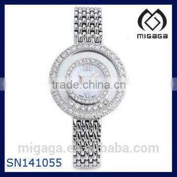 Women Round Cubic Zirconia Watch with Steel Band in Rhodium Plating