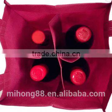 China Supplier Factory Price Red Non Woven 4 Bottle Wine Tote Bag photo-2