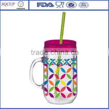 Korea Hot Sell Mason Mug Plastic Straw Mug Double Wall Plastic Thermo Mug photo-3