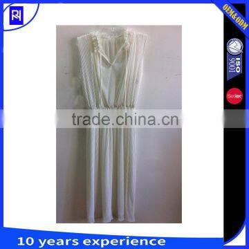 100% Polyester Fabric Pleated Solid Color Dress Ruffles Around V Neck Sleeveless Elastic Waist Elegant Latest Fashion Design