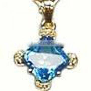 Pendant With Blue Topaz & Diamonds