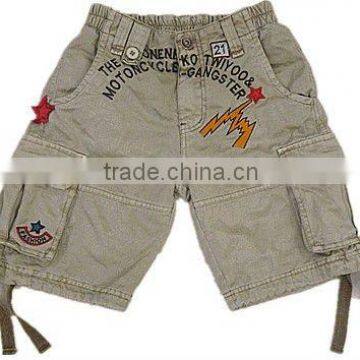 Cheap Children Garment Dyed Cargo Short Pant With Embroidery With Elastic Waistband