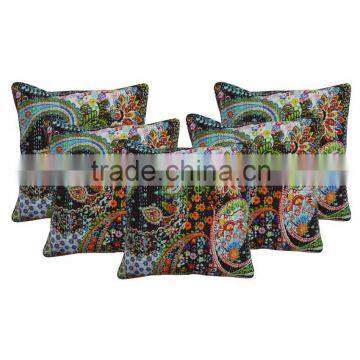 Paisley Kantha Pillow Cushion Cover Indian Embroidered Thow Pillow Cover