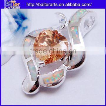 Cheap 925 Sterling Silver Pendant Necklace Fire Opal And Yellow Topaz Pendant Wholesale