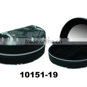 leather cardboard black Earring Box/new wholesale fashionable jewelry box with mirror and zipper box design