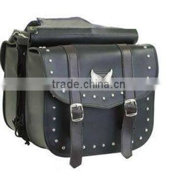 Black Studded Motorcycle Leather Saddle Bag