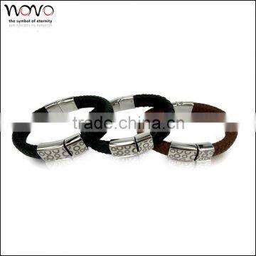 Factory wholesale hot Fashion 316l stainless steel Leather Bracelet