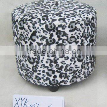 Fabric leopard round ottoman stool