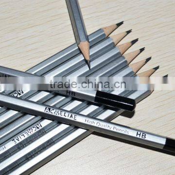 7' Standard Size Hexagonal Shape Silver Body Graphite Wooden Pencil Sharpened With Dipped End photo-2