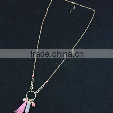 2015 Newest Long Tassel Pink Natural Stone Pendant Necklace photo-6