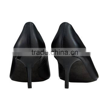 Mid High Heel Pointed Toe Classic Ladies Breatheable PU Lining Comfortable Black Sheep Skin Pump Shoes photo-3