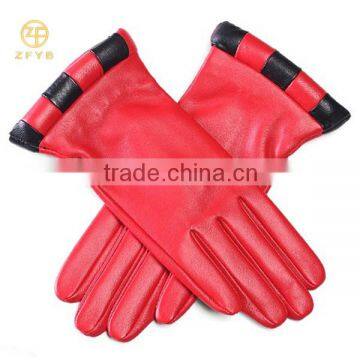 Female fashion red sheepskin/lamb hand leather gloves