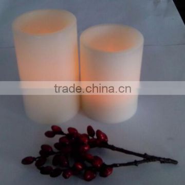 Plain finish ivory pillar gift set of 2 wax led candle with timer