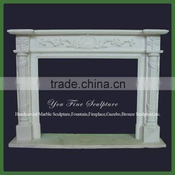 Hand Carved Hunan White Marble Fireplace