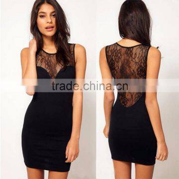 Fashion Sexy Women's Black Slim Lace Sheer Sleeveless Cocktail Party Dress