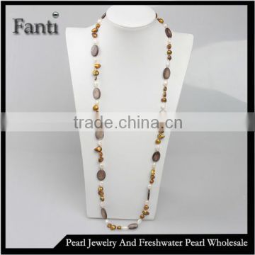 Round shell pearl and baroque bead long sweater necklace design