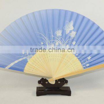 blue silk promotional bamboo hand fan ,hot wedding fan,personalized gift item