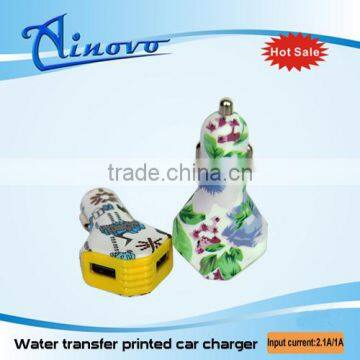 Protable gift car charger for iphone4 usb car charger with water transfer printed