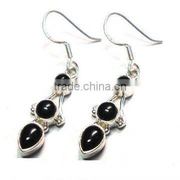 925 Sterling Silver Cabochon Black Onyx Earrings