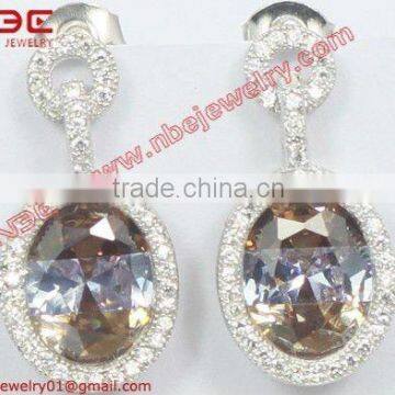 Hot sale korean fashion design 925 silver earrings jewelry,big 3 color cz center,3A grade white cz,brand new silver earrings