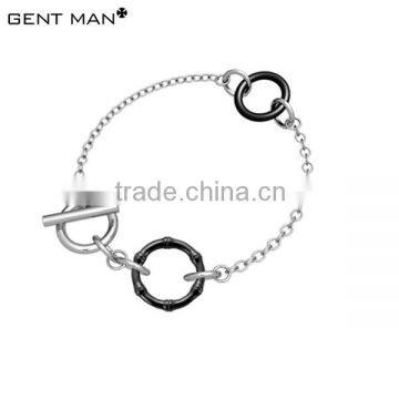 Women stainless steel chain bracelet with black ceramic ring