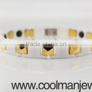 Men white ceramic bracelet with gold plated tungsten jewellery