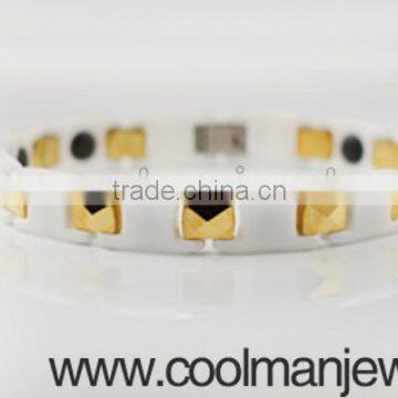 Men White Ceramic Bracelet With Gold Plated Tungsten Jewellery