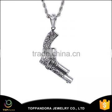 Latest Gothic Stainless Steel Pendant Cord Necklace, gun shape metal pendant