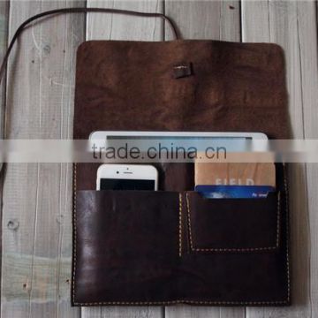 Genuine leather mobile phone case with passport holder sleeve for ipad