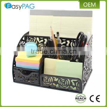 Multifunctional flower shape embossing 5 compartment mesh desk organizer with drawer