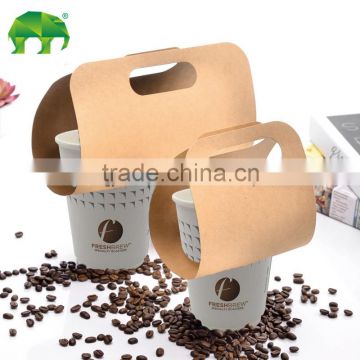 High quality one cup kraft paper cup holder with handle take away coffee