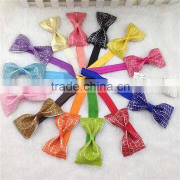 3.5inch Crocodile Pattern PU Hair Bow with Elastic Hairband for Baby Girs Headband for Hair Accessoires 14colors In Stock