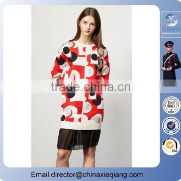 2016 Fashion Ladies O-neck Woolen Splicing Chiffon Dress Winter Dress for Women photo-1