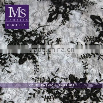 Custom-made elegant black bead swiss voile lace embroidered beaded dresses fabric