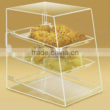 Supermarket clear acrylic bread display shelf with three layers