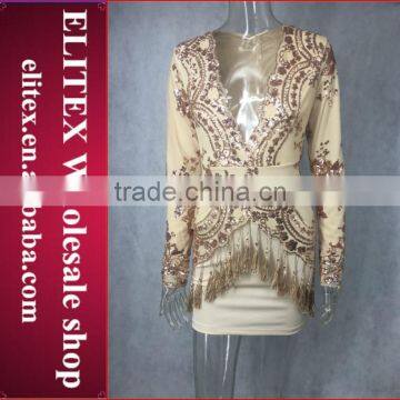 Wholesale Fashion Stock Long Sleeves Spangle Hot Sexy Woman Dress