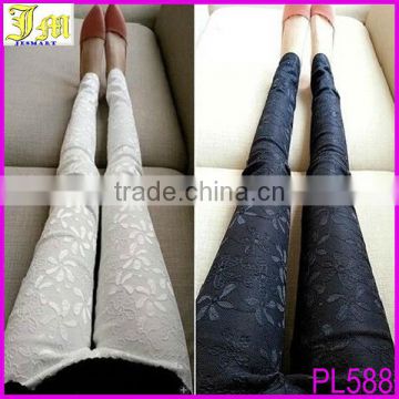 Black /White New 2014 Women Lace Crochet Leggings Casual Ladies Cotton Embroidered Slim Pencil Pants Plus Size Long Trousers XXL