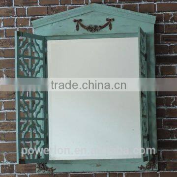 Wooden Frame Opening Window Mirror Antique Blue Shabby Chic Style photo-2